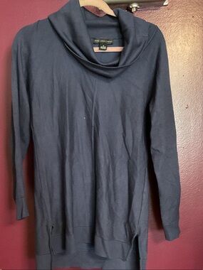 Joan Vass Navy Cowlneck Long Sleeve Sweater